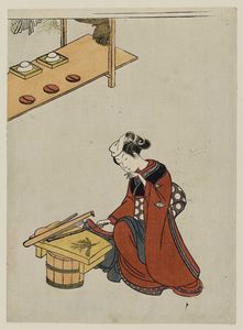 Suzuki Harunobu - Woman Chopping Shepherd-s Purse