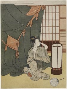 Suzuki Harunobu - Yong Woman Outside Of A Mosquito Net