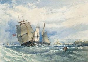 John Callow - Merchant Shipping In A Heavy Swell Off The North East Coast