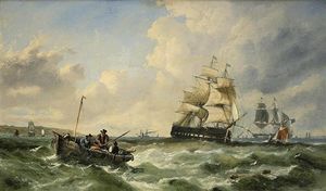 John Callow - Warships And Fishing Boats In The Channel Off The South Coast