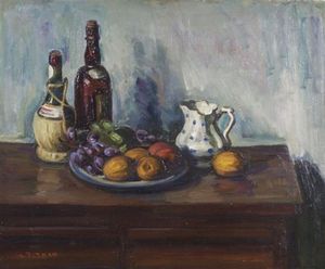 Louis Ritman - Still Life With Fruit And Bottle