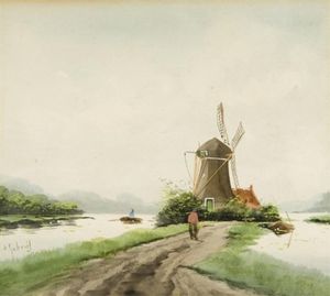 Paul Joseph Constantine Gabriel - Dutch Scene With A Windmill
