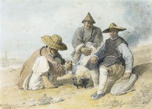 William Bill Alexander - Three Chinese Figures Smoking