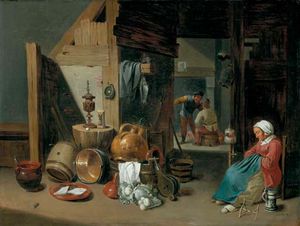 Cornelis Mahu - A Kitchen Interior