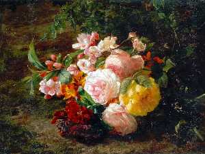 Geraldine Jacoba Van De Sande Bakhuyzen - Roses, Violets And Apple Blossom On A Forest Floor