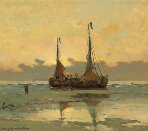 Gerhard Arij Ludwig Morgenstje Munthe - Fishing Boats At Low Tide
