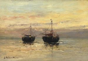 Gerhard Morgenstjerne Munthe - Two Fishing Boats On The Beach