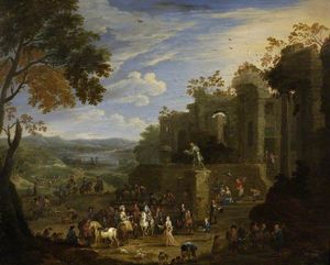 Mathys Schoevaerdts - Landscape With A Hunting Party