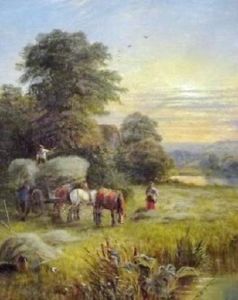 Alfred I Glendening - Hurrying The Hay In A River Meadow