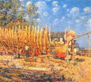Frederick Childe Hassam - building the schooner, provincetown