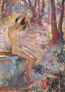 Henri Lebasque - Young Girl by Fountain