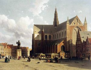Jan Weissenbruch - View on the market of Haarlem Sun