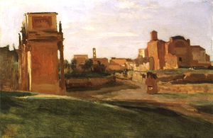 Museum Art Reproductions The Arch of Constantine and the Forum, Rome, 1843 by Jean Baptiste Camille Corot (1796-1875, France) | WahooArt.com