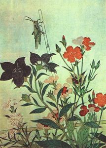 Kitagawa Utamaro - locust red dragonfly pinks chinese bell flowers