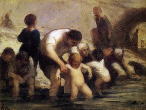 Honoré Daumier - Les Enfants au bain, huile sur panneau The Children with the bath, oils on panel