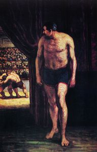 Honoré Daumier - Lutteurs de cirque, huile sur panneau Fighters of circus, oils on panel