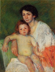 Mary Stevenson Cassatt - Nude Baby on Mother-s Lap Resting Her Arm on the Back of the Chair