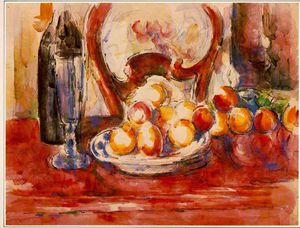 Paul Cezanne - still life- apples, bottle and chairback