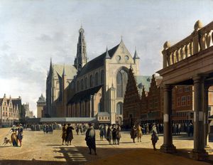 Gerrit Adriaenszoon Berckheyde - The Market Place and the Grote Kerk at Haarlem