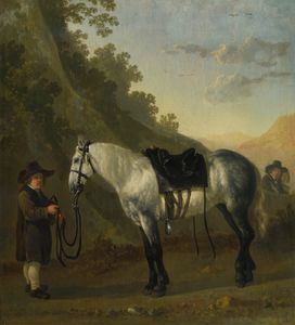 Abraham Pietersz Van Calraet - A Boy holding a Grey Horse