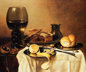 Pieter Claesz Soutman - Breakfast Still Life With Roemer Meat Pie Lemon and Bread