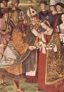 Bernardino Di Betto (Pintoricchio) - siena - Aeneas Piccolomini Introduces Eleonora of Portugal to Frederick III (detail)