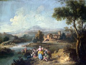 Giuseppe Zais - Landscape with a Group of Figures Fishing