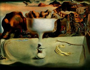 Salvador Dali - Dalí apparition of face and fruit dish on a beach,1938, wads