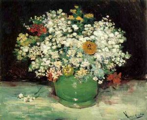 Vincent Van Gogh - Vase with zinnias and others flowers