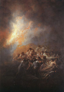 Francisco De Goya - The Fire, oil on tin plate, collection of José Bá