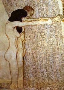Gustave Klimt - Beethovenfries Die Sehnsucht hach dem Gluck, Kniedes Ehapaar aus den Laiden der schwachen Menschhei
