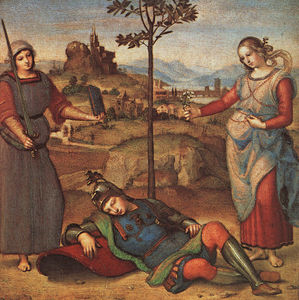 Raphael (Raffaello Sanzio Da Urbino) - The knights dream, national gallery, london.