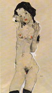 Egon Schiele - Nude black-haired girl