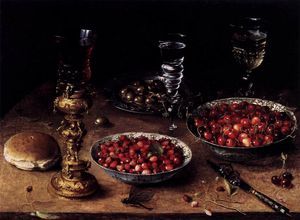 Osias Beert The Elder - Life with Cherries and Strawberries in China Bowls