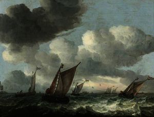 Abraham Hendriksz Van Beijeren - Fishing Boats off the Coast in a Choppy Sea