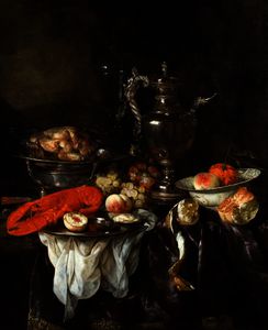 Abraham Hendriksz Van Beijeren - Still Life with a Lobster, Fruit, Silver and China Ware