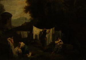 George Romney - The Bleaching Grounds (Peasants Washing Linen)