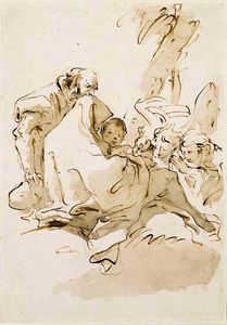 Giovanni Battista Tiepolo - The holy family resting with two angels kneeling and offering food