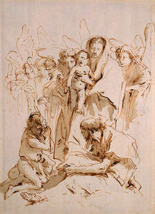 Giovanni Battista Tiepolo - The madonna and child surrounded by angels appearing to a kneeling pilgrim and a seated saint reading a book