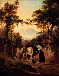 Carl Wilhelm Goetzloff - Italian Landscape with Peasants