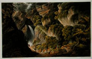 Frederick Calvert - Waterfall at Shanklin, from -The Isle of Wight Illustrated, in a Series of Coloured Views-, engraved