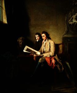 John Hamilton Mortimer - Portrait of a Man and a Boy looking at Prints