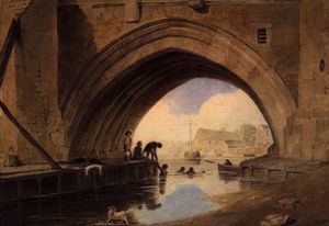 John Varley I (The Older) - Children swimming under Ouse Bridge in York,