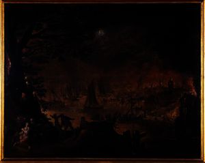  Artwork Replica Burning town by the sea by Joos De Momper The Younger (1564-1635) | WahooArt.com