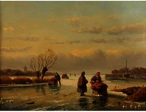 Nicolaas Johannes Roosenboom - Figures on a frozen lake