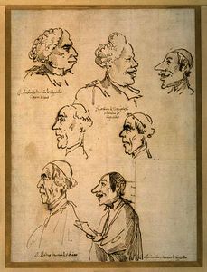 Pier Leone Ghezzi - Seven caricatured profiles of four singers of the