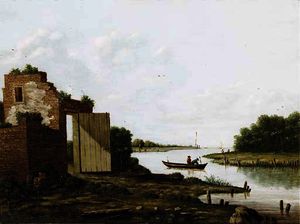 Antoine De Saaijer Waldorp - A ruin by a river