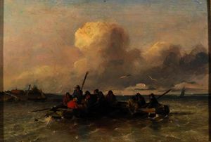 Jan Weissenbruch - Sailors in rowing boats in a breeze