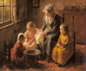 Bernard Pothast - Mother and Children in an Interior