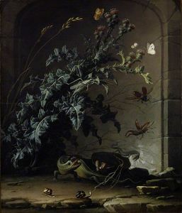 Elias Van Den Broeck - Stone Niche with Thistle, Lizard and Insects